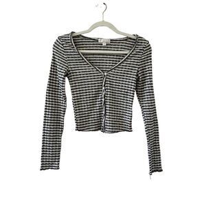BKK Chance Striped Long Sleeve Crop Top Women’s Black & White Size Small
